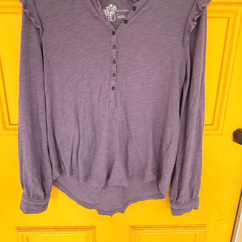 Pilcro Lavender Henley Long Sleeve Top